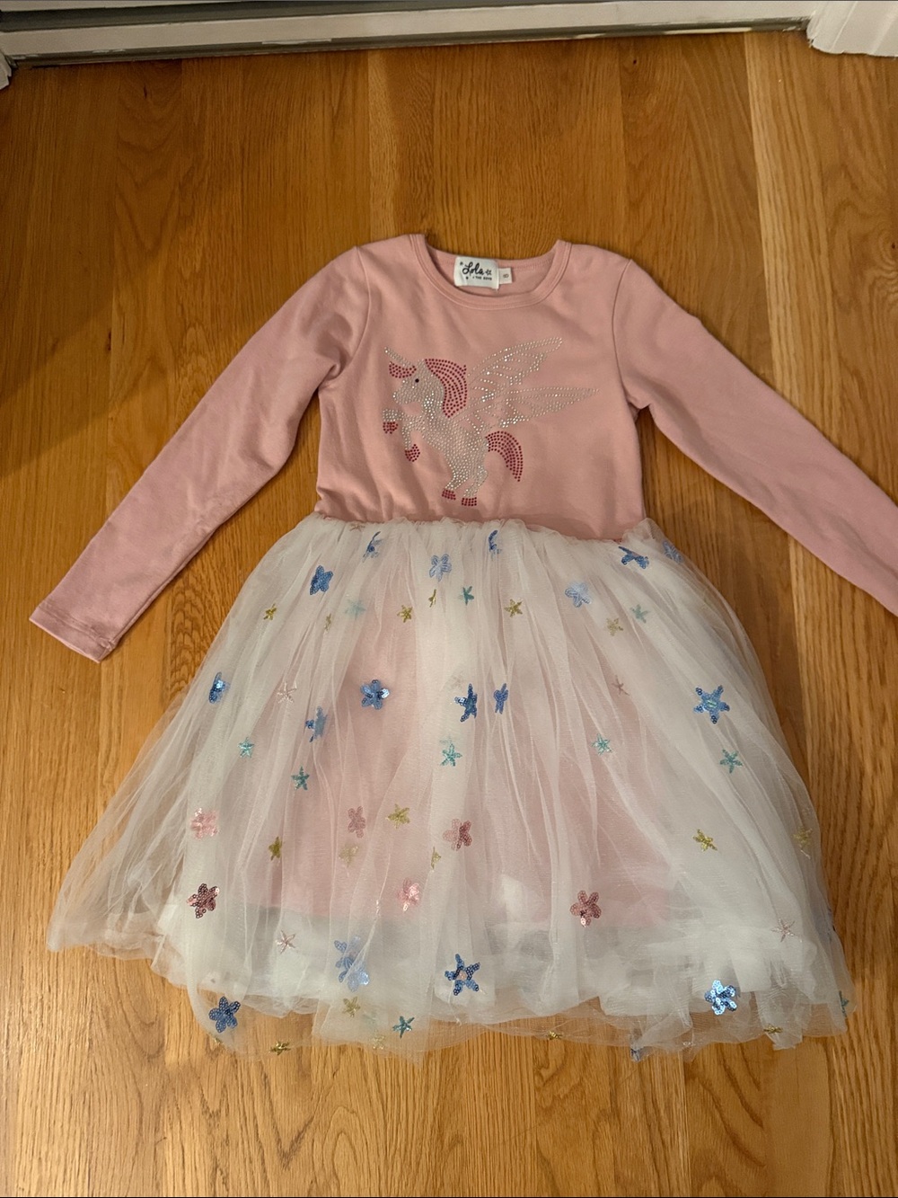 Lola + The Boys Pink Unicorn Tulle Dress with Sequin Stars